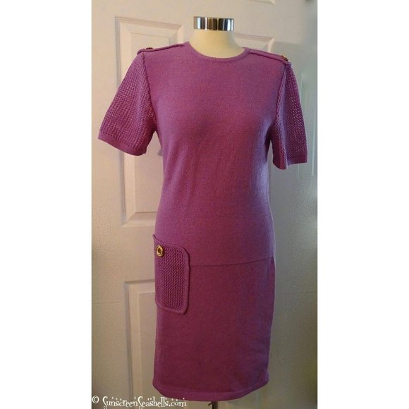 60s Antonella Preve Purple sweaterdress w/gold - Picture 2 of 6